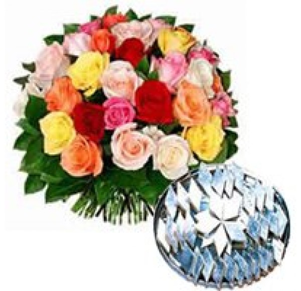 Blooming Bouquet of 2 Dozen Blended Roses and 1 Kg. Kaju Barfi